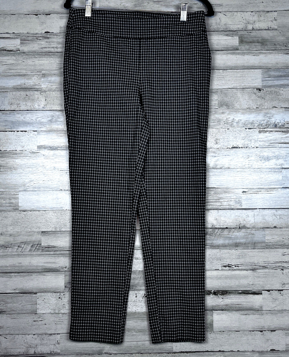 Counterparts Womens Plaid Pull On Ankle Pants M Stretch Tapered Black White